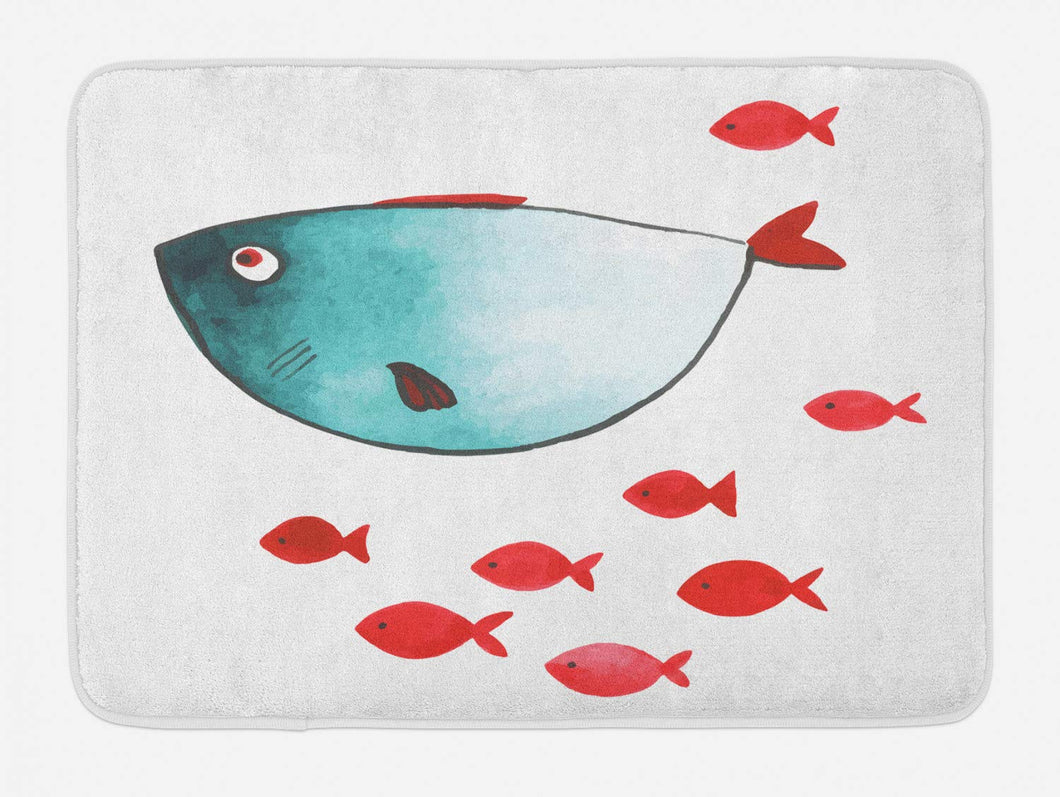 Lunarable Nursery Bath Mat, Fish with Little Underwater Aquatic Life Kids Girls Boys Nursery Theme, Plush Bathroom Decor Mat with Non Slip Backing, 29.5