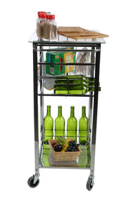 Related mind reader glass top mobile kitchen cart with wine bottle holder wine rack towel holder perfect kitchen island for cooking utensils kitchen appliances and food storage silver