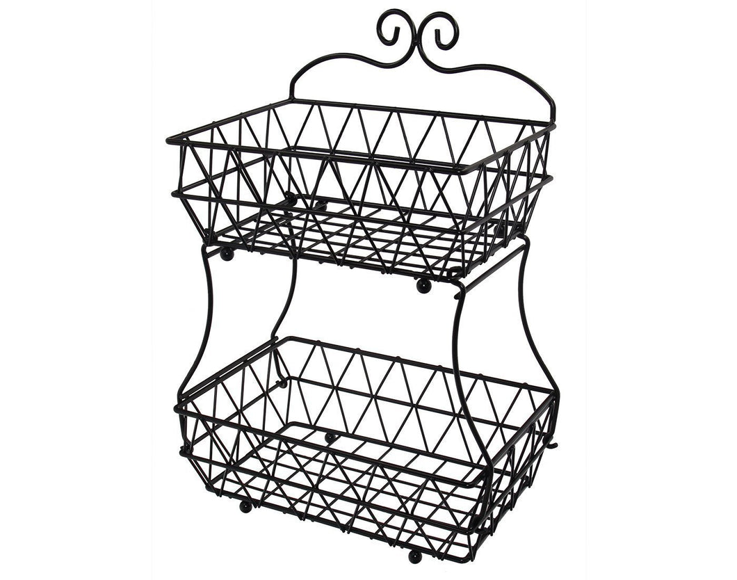 ESYLIFE Upgraded Version 2 Tier Fruit Bread Basket Display Stand - Screws Free Design