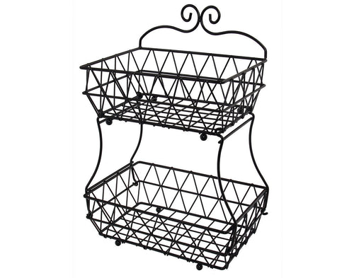 Upgraded Version - ESYLIFE 2 Tier Fruit Bread Basket Display Stand - Screws Free Design - Shining Gold Color