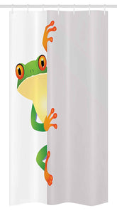 Ambesonne Reptile Stall Shower Curtain, Funky Frog Prince with Big Eyes on Wall Camouflage Nursery Reptiles Theme, Fabric Bathroom Decor Set with Hooks, 36" X 72", Yellow Green