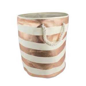 DII Woven Paper Storage Basket or Bin, Collapsible & Convenient Home Organization Solution for Office, Bedroom, Closet, Toys, & Laundry (Small Round - 12x14"), Copper Rugby Stripe
