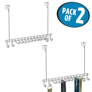 Storage organizer mdesign metal over door hanging closet storage organizer rack for mens and womens ties belts slim scarves accessories jewelry 4 hooks and 10 vertical arms on each 2 pack chrome 1