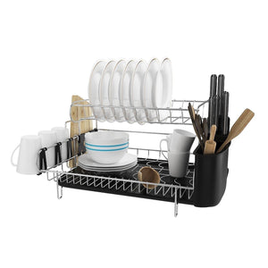 Storage professional dish drying rack 2 tier 304 stainless steel dish rack with drainboard microfiber mat kitchen utensil holder
