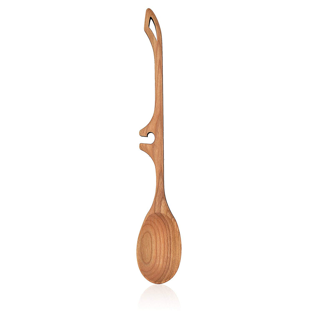 Jonathan's Family Spoons 11-Inch Lazy Spoon With Spoon Rest Notch, Handmade Cherry Wooden Spoon Kitchen Utensil for Cooking, Mixing and Serving