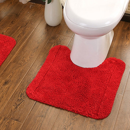 USIX Hand Tufted Cotton Towel-Like Hotel Spa Tub Shower Bath Floor Mat Washable Bath Mats Soft Absorbent Cotton Rug / Non-Rubber Back (Red,U Shape 19.5x19.5