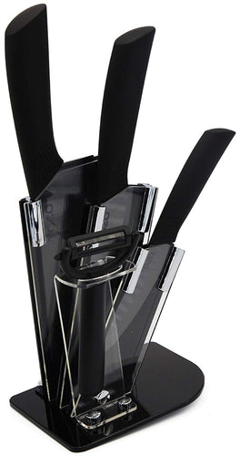 TOZO Ceramic Knife Set Cutlery - Zirconia Ceramic Knife Include 6.5 inch Slicing Knife, 6-inch Multi-function Knife, 4 inch Fruit Knife, Fruits/Vegetables Plane/the Shelf (Black Blade)
