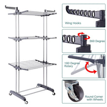 Discover the 3 tier rolling clothes drying rack clothes garment rack laundry rack with foldable wings shape indoor outdoor standing rack stainless steel hanging rods gray electroplate gray