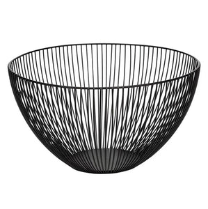Wire Fruit Basket, Round Black Metal Fruit Vegetable, Egg, Bread Storage Bowl Holder Stand for Kitchen Counter, Cabinet and Pantry - Large