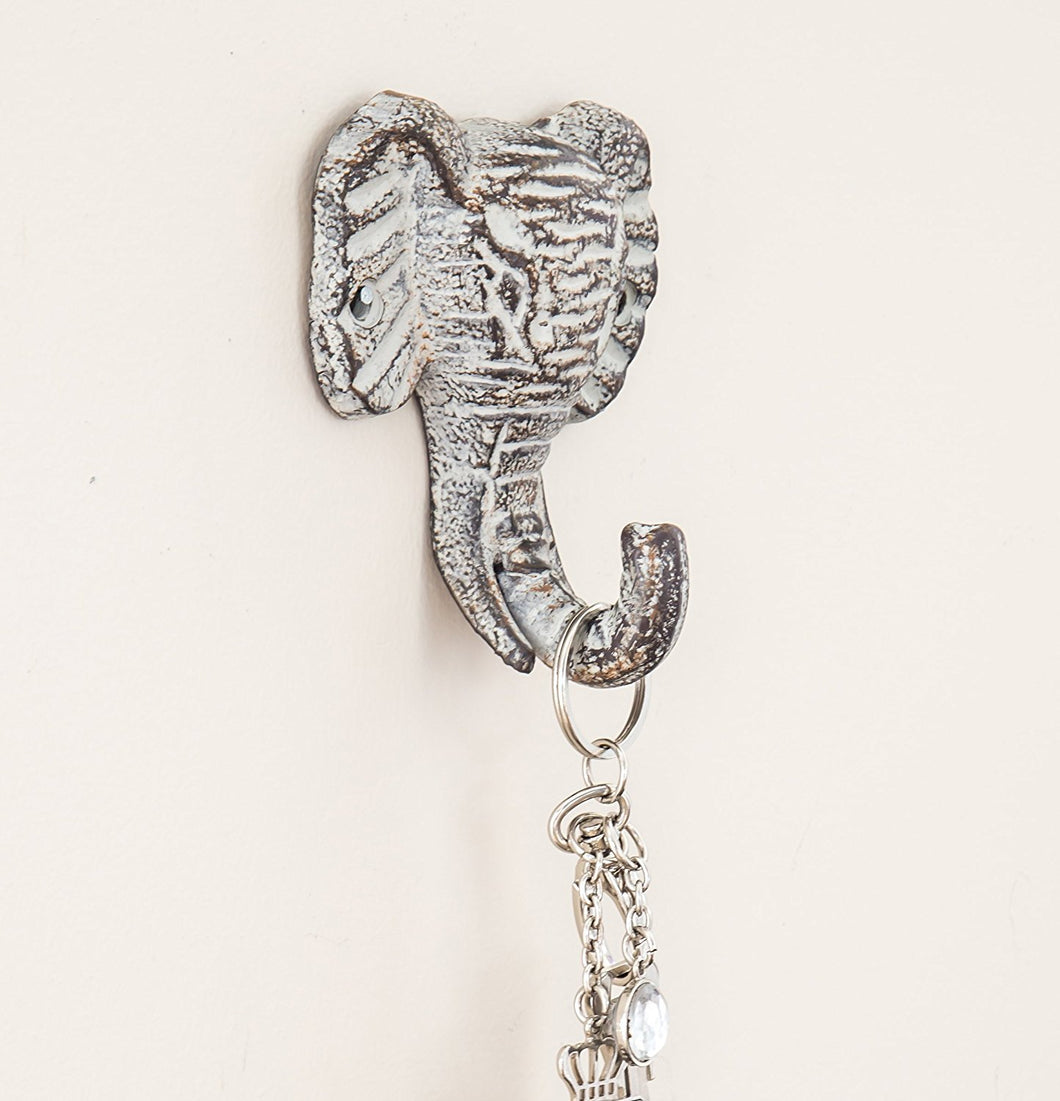 Cast Iron Elephant Single Wall Hook / Hanger | Decorative Wall Mounted Coat Hook | Rustic Cast Iron | 3.3x1.4x5