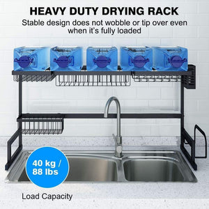 Amazon best ipegtop over the sink stainless steel dish drying rack large dish drainers for kitchen double sink dishes utensils glasses draining shelf storage counter organizer cutlery holder black