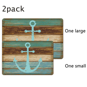 Nautical Anchor Bathroom Rug, Uphome Vintage Retro Flannel Microfiber Turquoise and Brown Non-slip Soft Absorbent Bath Rug Kitchen Floor Mat Carpet (1 pc16"W x 24"L & 1 pc 20"W x 31"L)
