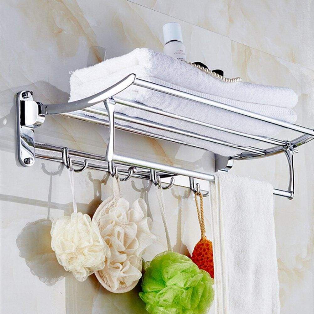 Storage organizer candora 24in wall mounted shelf towel rack stainless steel specular finish towel shelf towel holder with 8 hooks