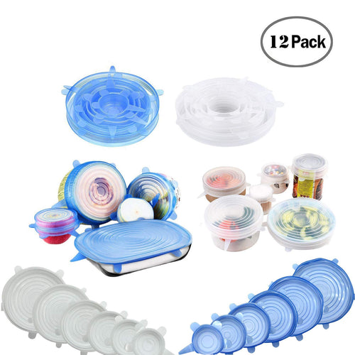 Stretch Lid, CLEYCYE Silicone Stretch Lids - 12pack Reusable Food Saver Covers to Keep Food Fresh - Stretchable Silicon Food Saver of Various Sizes for Can,Pots,Pans,Drinking Glass,Mixing Bowls Covers