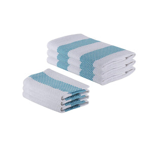 The Weaver's Blend Set of 3 Kitchen Towels + 3 Dish Cloths, Basket Weave, 100% Cotton, Absorbent, Size 28”x18” and 12’x12”, Bright Blue Stripe,Kitchen Towels and Dish Cloths