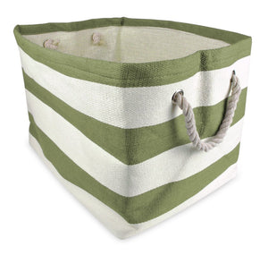 DII Woven Paper Storage Basket or Bin, Collapsible & Convenient Home Organization Solution for Office, Bedroom, Closet, Toys, & Laundry (Large - 17x15x12”), Olive Green Rugby Stripe