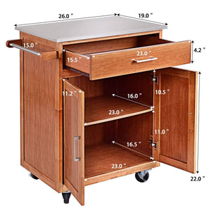 Amazon best giantex wood kitchen trolley cart rolling kitchen island cart with stainless steel top storage cabinet drawer and towel rack