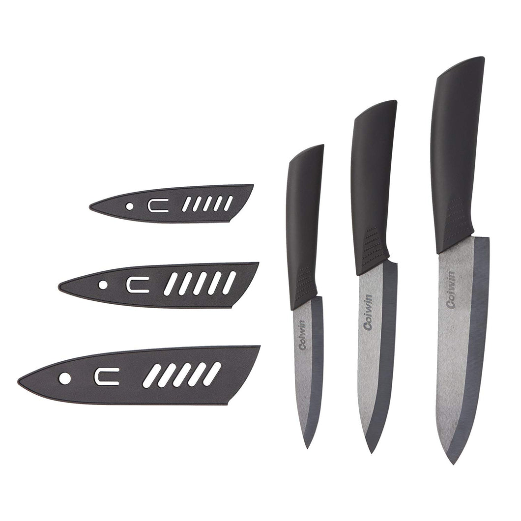 Coiwin Kitchen Cutlery Black Ceramic Knife Set With Sheaths - Super Sharp & Rust Proof & Stain Resistant ( 6