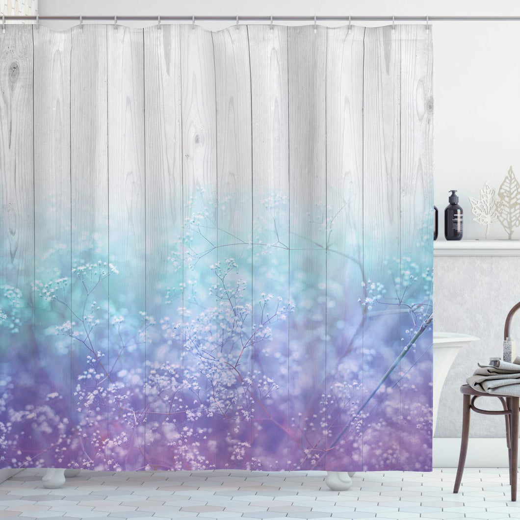 Ambesonne Garden Shower Curtain, Dreamy Abstract Garden Perennial Petals Branches in Pastel Colors Artwork Print, Cloth Fabric Bathroom Decor Set with Hooks, 75