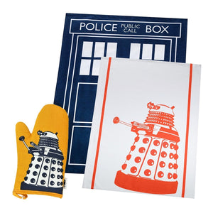 BBC Doctor Who DW Home Kitchen Gift Set - Oven Glove (Dalek) + Tea Towel 2PK (TARDIS/Dalek)