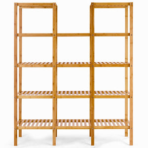 Get costway bamboo utility shelf bathroom rack plant display stand 5 tier storage organizer rack cube w several cell closet storage cabinet 12 pots