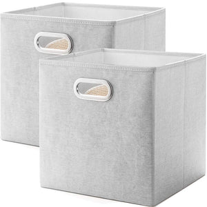 MEETMISS 12.6" Cube Storage Bins Set of 2,No Smell Polyester-Cotton Fabric Foldable Organizer with Stainless Steel Handle Boxes Baskets Containers for Clothes Shelf Closet Grey