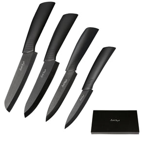 Ceramic Knife Set, BELLESTYLE Rust Proof and Stain Resistant Professional Knife and Peeler Utensils(Include 6" Bread Knife, 6" Chef Knife, 5" Utility Knife, 4" Fruit Knife),Black