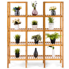 Heavy duty costway bamboo utility shelf bathroom rack plant display stand 5 tier storage organizer rack cube w several cell closet storage cabinet 12 pots