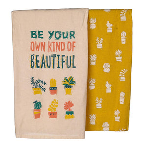 Primitives by Kathy Kitchen Dish Towel Set, Be Your Own Kind Of Beautiful, Cactus-Patterned Towels, 28" Square Dishtowels