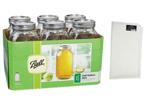 Ball Wide Mouth Half Gallon 64 Oz Jars with Lids and Bands, Set of 6 Made in USA Fast Shipping + FREE 32 in x 36 White Towel