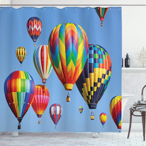 Ambesonne Balloon Shower Curtain, Colorful Air Balloons in The Sky Air Travel Aviation Themed Photograph Touristic, Cloth Fabric Bathroom Decor Set with Hooks, 70" Long, Blue Green