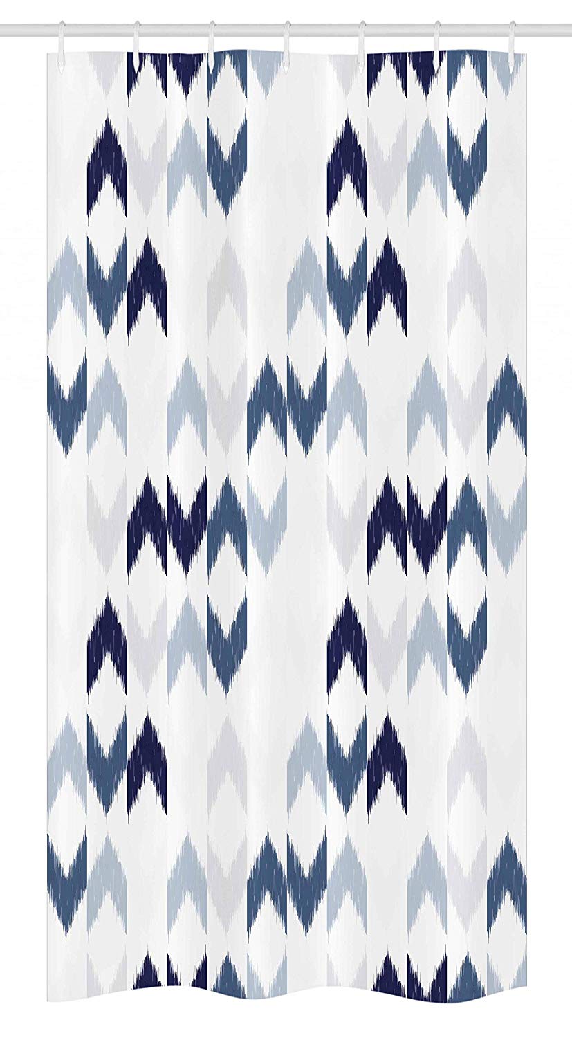 Ambesonne Navy Stall Shower Curtain, Abstract Ikat Chevron with Hazy Zigzag Folk Traditional Image, Fabric Bathroom Decor Set with Hooks, 36