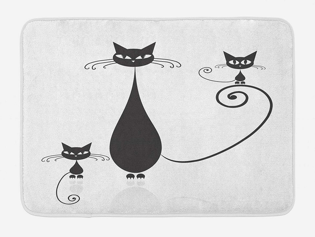 Lunarable Cat Lover Bath Mat, Mom and Kids Children Halloween Theme Paw Animals Simplistic Illustration, Plush Bathroom Decor Mat with Non Slip Backing, 29.5