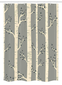 Ambesonne Grey Stall Shower Curtain, Birch Tree Branches Vintage Bohemian Contemporary Illustration of Nature, Fabric Bathroom Decor Set with Hooks, 54" X 78", Warm Taupe