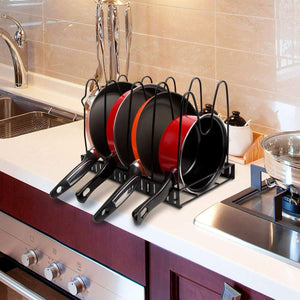 Exclusive height adjustable pan organizer rack vdomus pan and pot lid holder black metal black