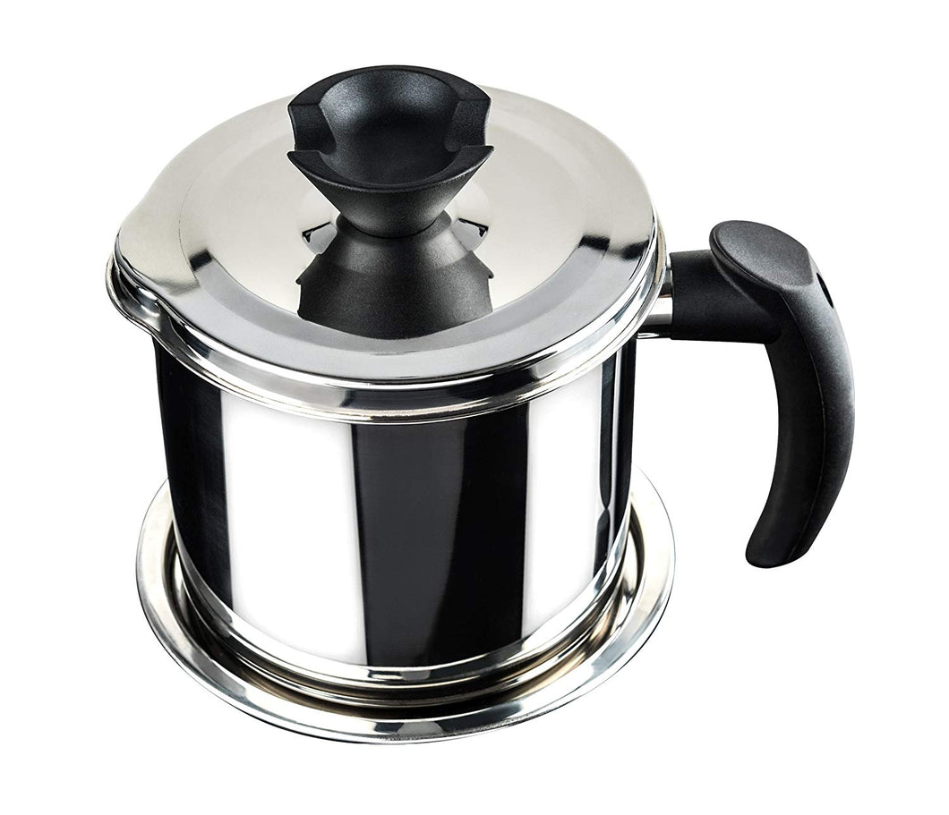 Nellam Grease Container with Separator, Includes Bonus Sponge and Towel - Durable Bacon Cooking Oil Strainer and Cooking Grease Can for Reusing Oil Stainless Steel