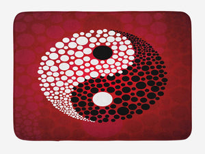 Ambesonne Ying Yang Bath Mat, Abstract Graphic Design Yin Yang Circle Black and White Dots Pattern Cosmos and Energy, Plush Bathroom Decor Mat with Non Slip Backing, 29.5" X 17.5", Burgundy