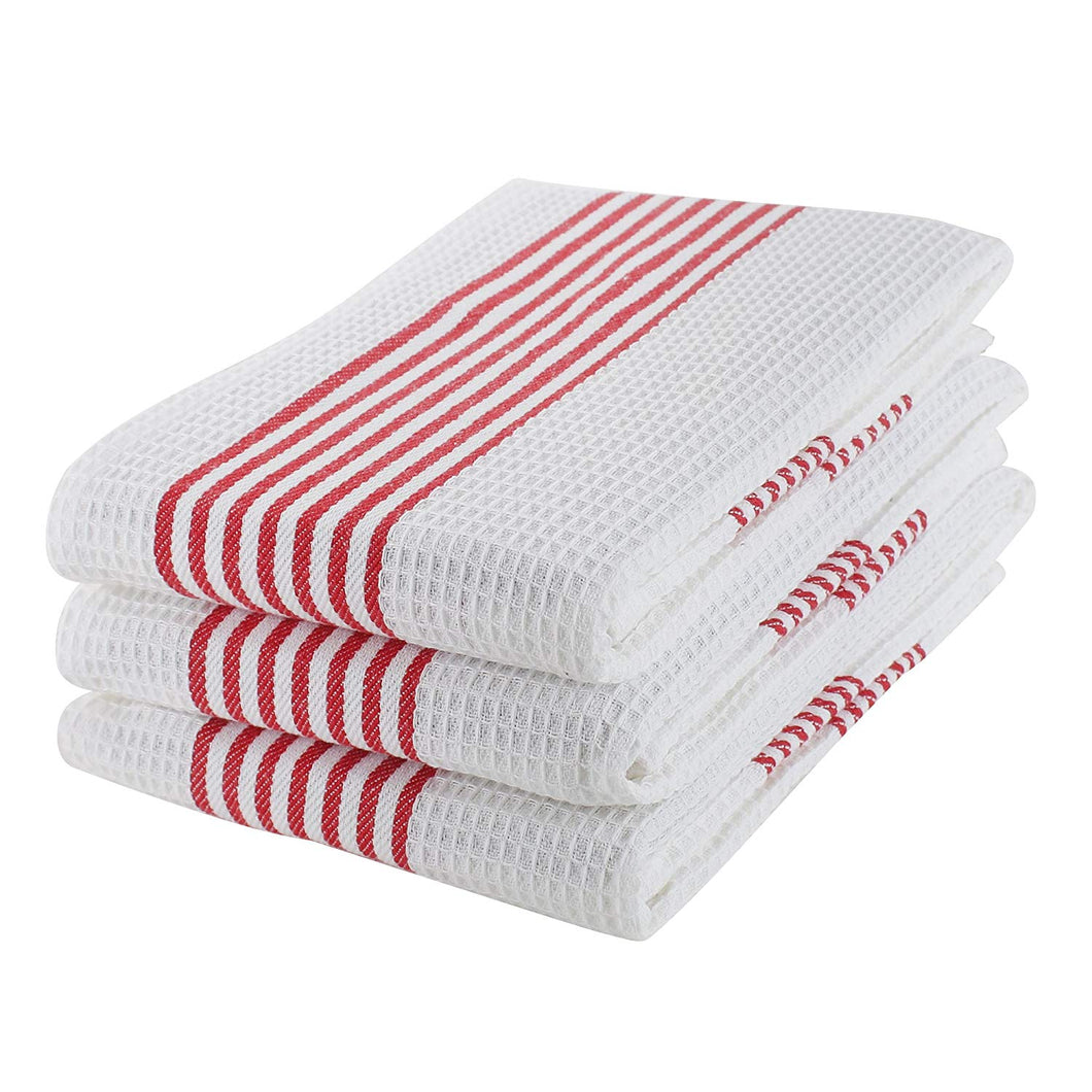 Kitchen Towels, 100% Cotton, Waffle Dish Towel, Red, Set Of 3, 17 X 25 Inch, Premium Quality Made With Fine Yarn