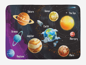 Ambesonne Outer Space Bath Mat, Solar System of Planets Milky Way Neptune Venus Mercury Sphere Illustration, Plush Bathroom Decor Mat with Non Slip Backing, 29.5" X 17.5", Black Purple