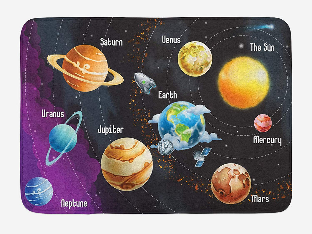 Ambesonne Outer Space Bath Mat, Solar System of Planets Milky Way Neptune Venus Mercury Sphere Illustration, Plush Bathroom Decor Mat with Non Slip Backing, 29.5