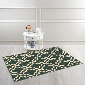 Kapaqua Rubber Backed 3'4" x 5' Area Rug Teal-Green Moroccan Trellis Non-Slip Kitchen Bathroom Entryway Hallway Living Dining Room 3x5
