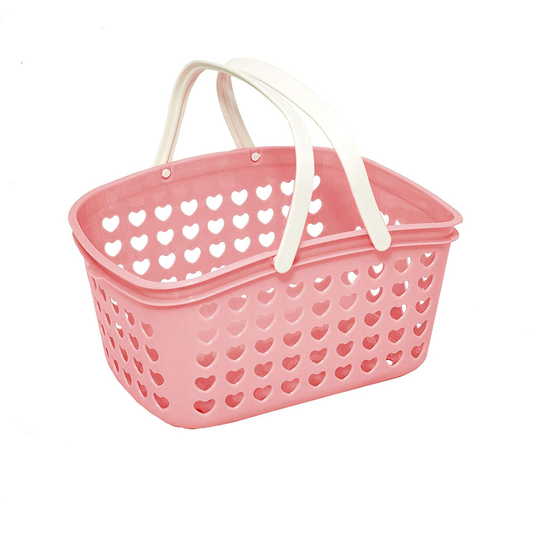Plastic Organizing Storage Basket with Handles and Holes - Small Bin for Shower, Closet, Kitchen, Garden, Bathroom, Toys, Candy by Valenoks (Soft-Pink)