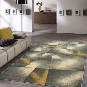 Kapaqua Rubber Backed 22-inch x 5-feet Runner Rug Grey & Yellow Modern Abstract Non-Slip Kitchen Bathroom Entryway Hallway 2x5