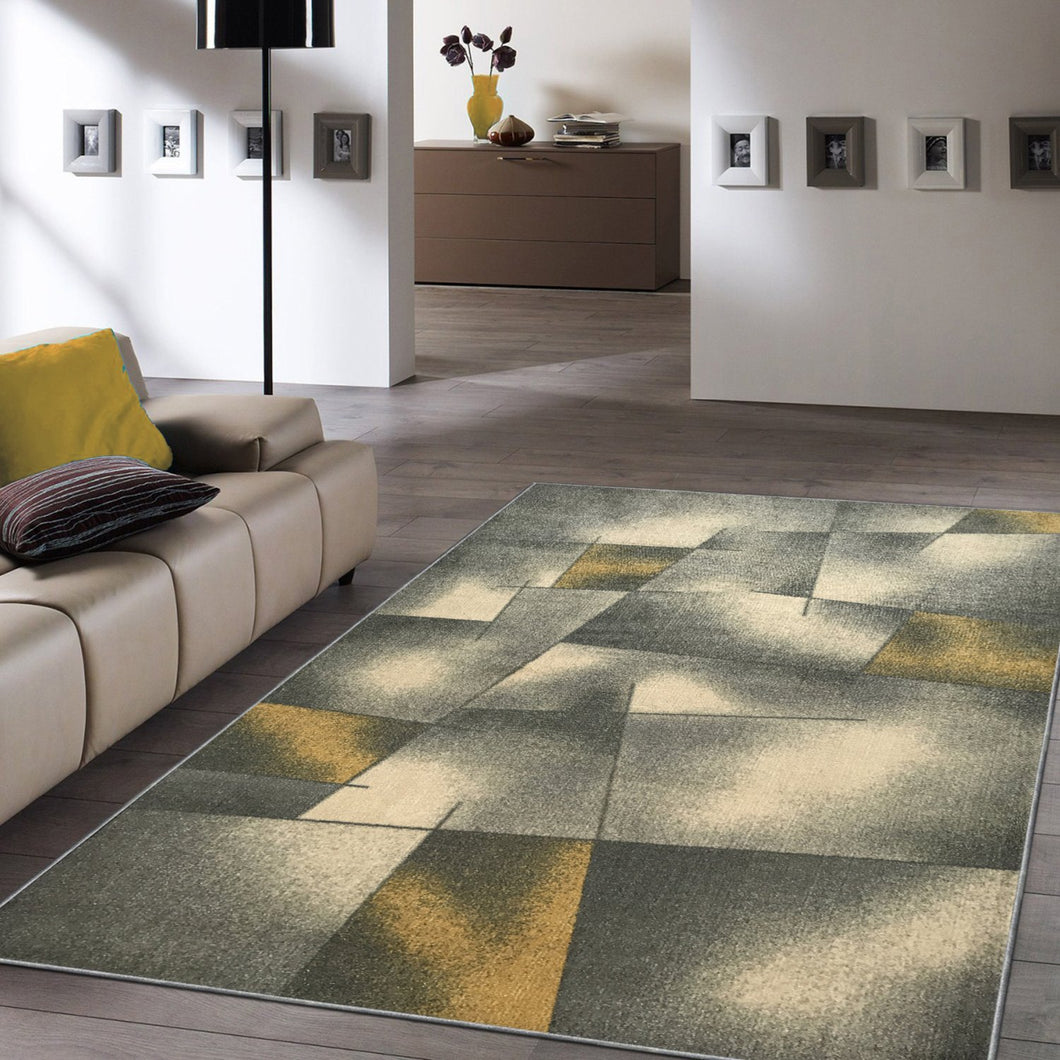 Kapaqua Rubber Backed 22-inch x 5-feet Runner Rug Grey & Yellow Modern Abstract Non-Slip Kitchen Bathroom Entryway Hallway 2x5