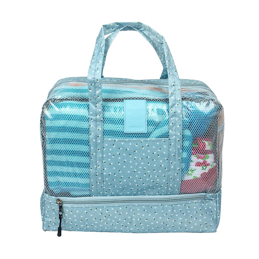 Fency Beach Bag Dry Wet Separate Waterproof Swimming Storage Handbag Zipper Tote (Blue flower)
