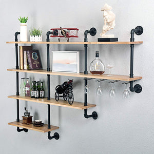 Discover mbqq 4 tiers 63inch industrial pipe shelving rustic wooden metal floating shelves home decor shelves wall mount with wine rack decorative accent wall book shelf for kitchen or office organizer black