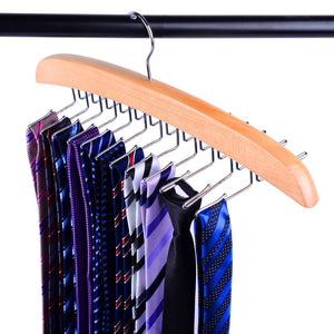 Top ohuhu wooden tie hanger rotating twirl 24 ties organizer rack hanger holder hook 2 pack