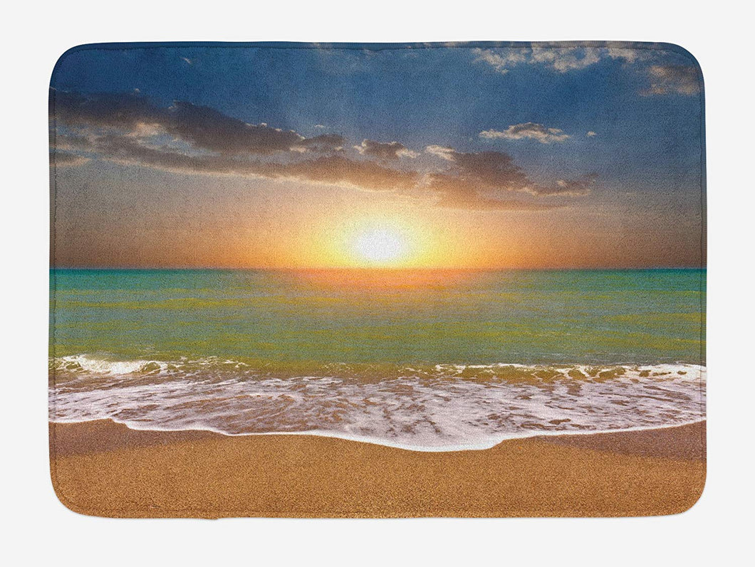 Ambesonne Sunset Bath Mat, Idyllic Scenery at The Beach with Dramatic Sky Setting Sun and Ocean Tranquil View, Plush Bathroom Decor Mat with Non Slip Backing, 29.5 W X 17.5 L Inches, Khaki White