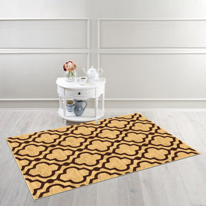 Kapaqua Rubber Backed 20" x 59" Runner Rug Gold Moroccan Trellis Non-Slip Kitchen Bathroom Entryway Hallway 2x5