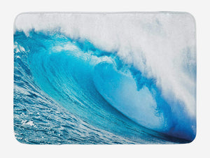 Lunarable Ocean Bath Mat, Surfing Water Tube Appeares After Forceful Giant Wave Curls Itself on Sea, Plush Bathroom Decor Mat with Non Slip Backing, 29.5" X 17.5", White Blue